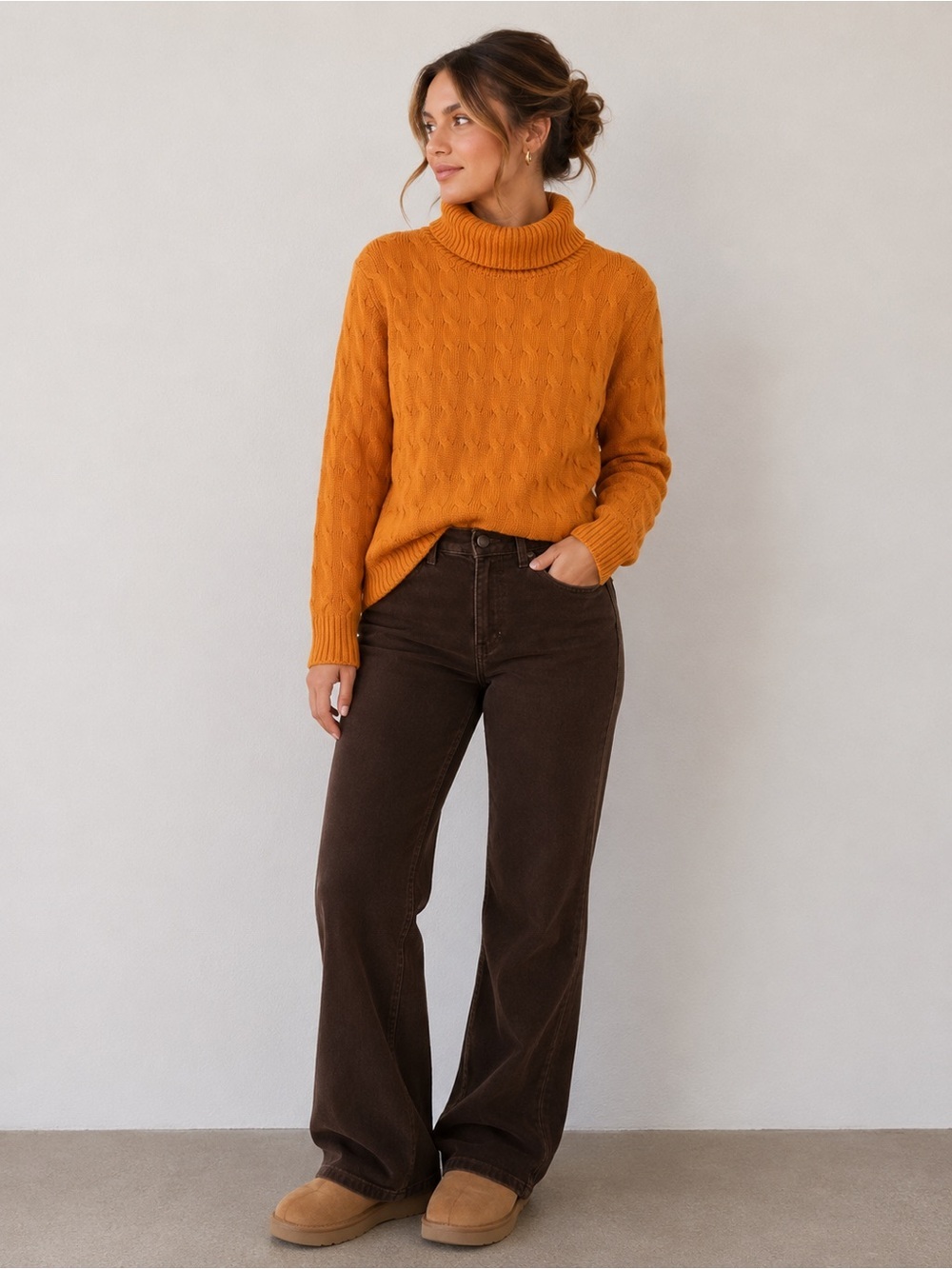 Womens Orange Polo Ralph Lauren Chunky Cable Knit Turtleneck Sweater - Medium